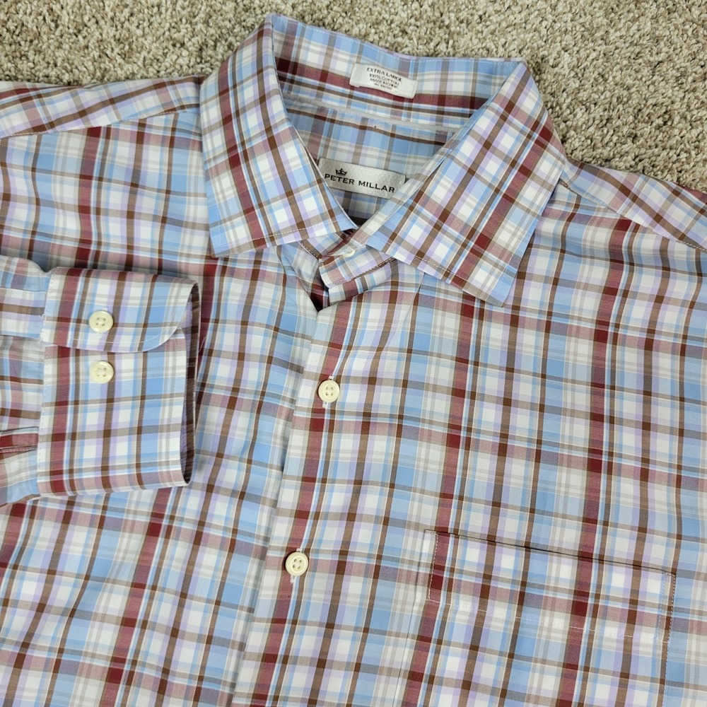 Peter Millar Mens XL Multicolor‎ Plaid Button Up Long Sleeve